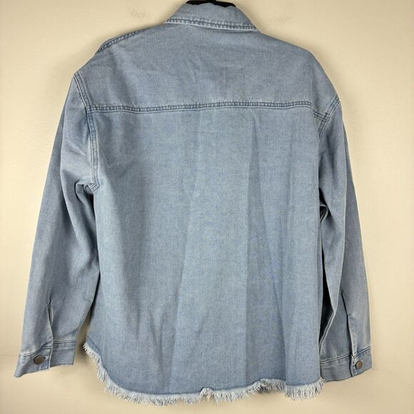 Women’s Denim Shirt Shacket Button Down Long Sleeves Sz L Cozy Oversized NWT - Picture 6 of 9